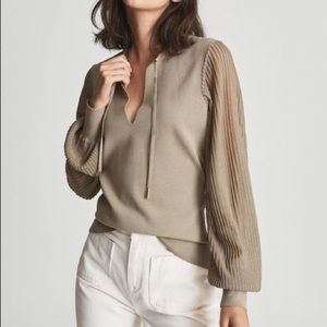REISS SLOANE SEMI SHEER SLEEVE TOP | Size XS